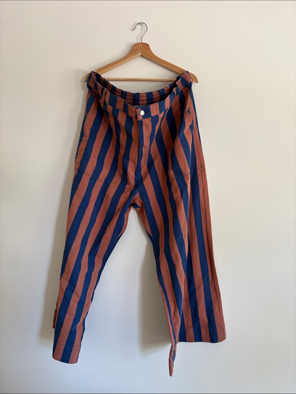 Beyond Nine Luca Wide Leg Jeans in Cobalt & Terracotta Stripe, 3xl, new w/ tags!